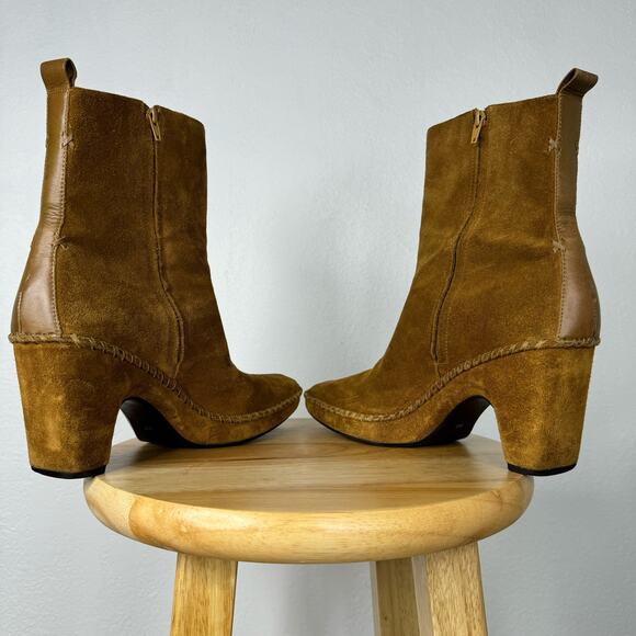 Chunky 90s Style Heeled Suede Boots Tan LINEA PAOLO Size 9 - Picture 6 of 8